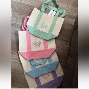 Trader Joe’s Canvas pastel Tote Bag Set - Green, Pink, Blue, purple